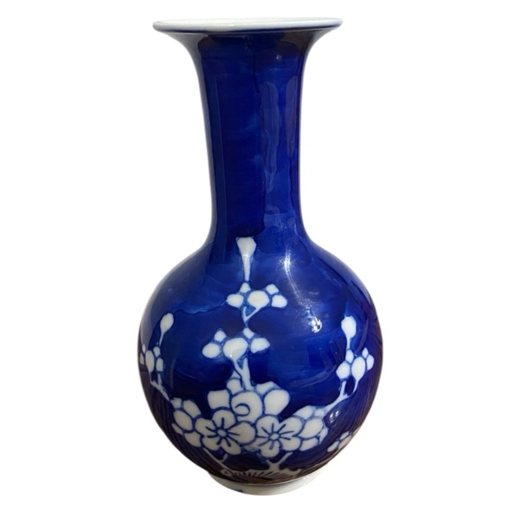 Vintage Blue & White Prunus Blossom Vase | Chinoiserie Floral Porcelain Decor